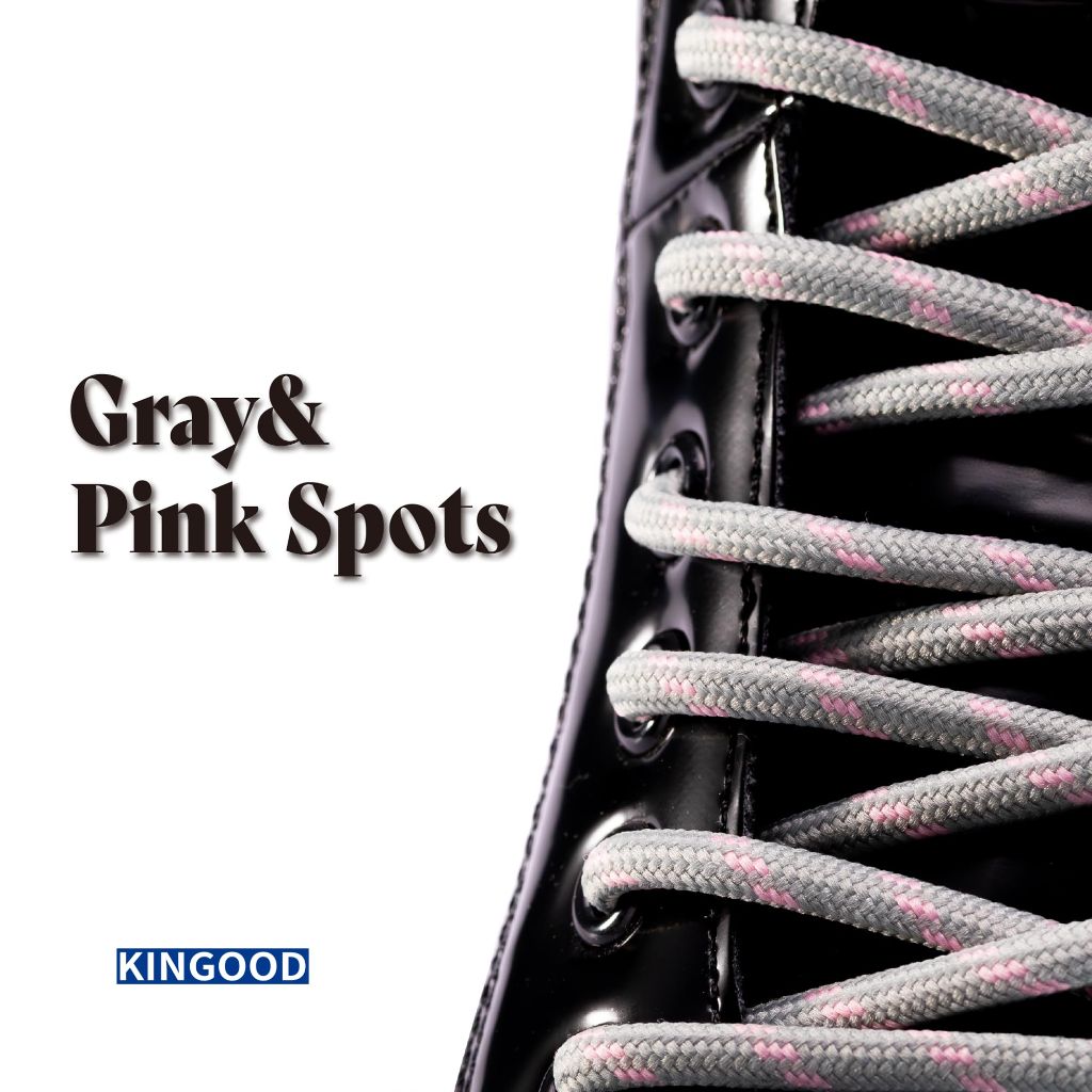 KINGOOD Round Boot Shoelaces – Heavy Duty 3/16" (4.5mm) 63in (160cm) Gray/Pink Spots