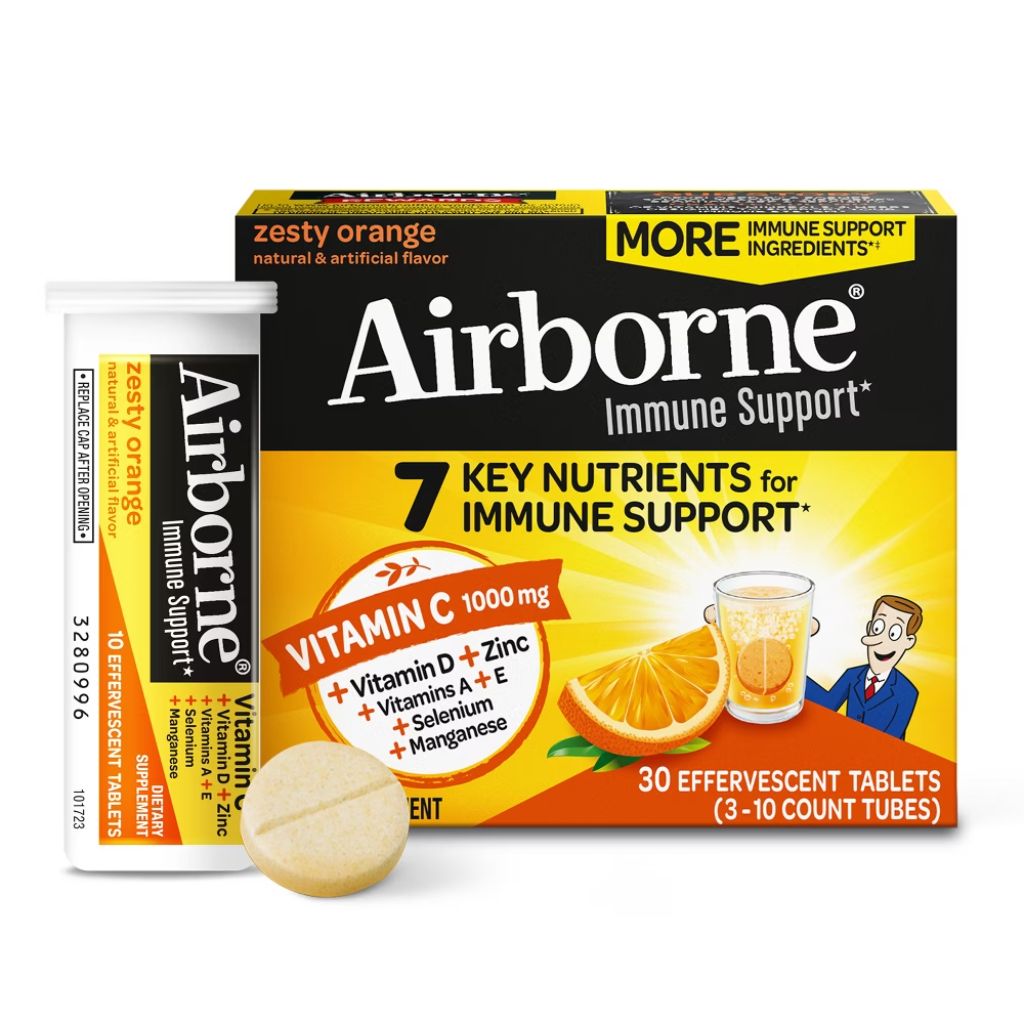 Airborne Vitamin C 1000mg Immune Support Dissolving Tablets - Zesty Orange, 30ct