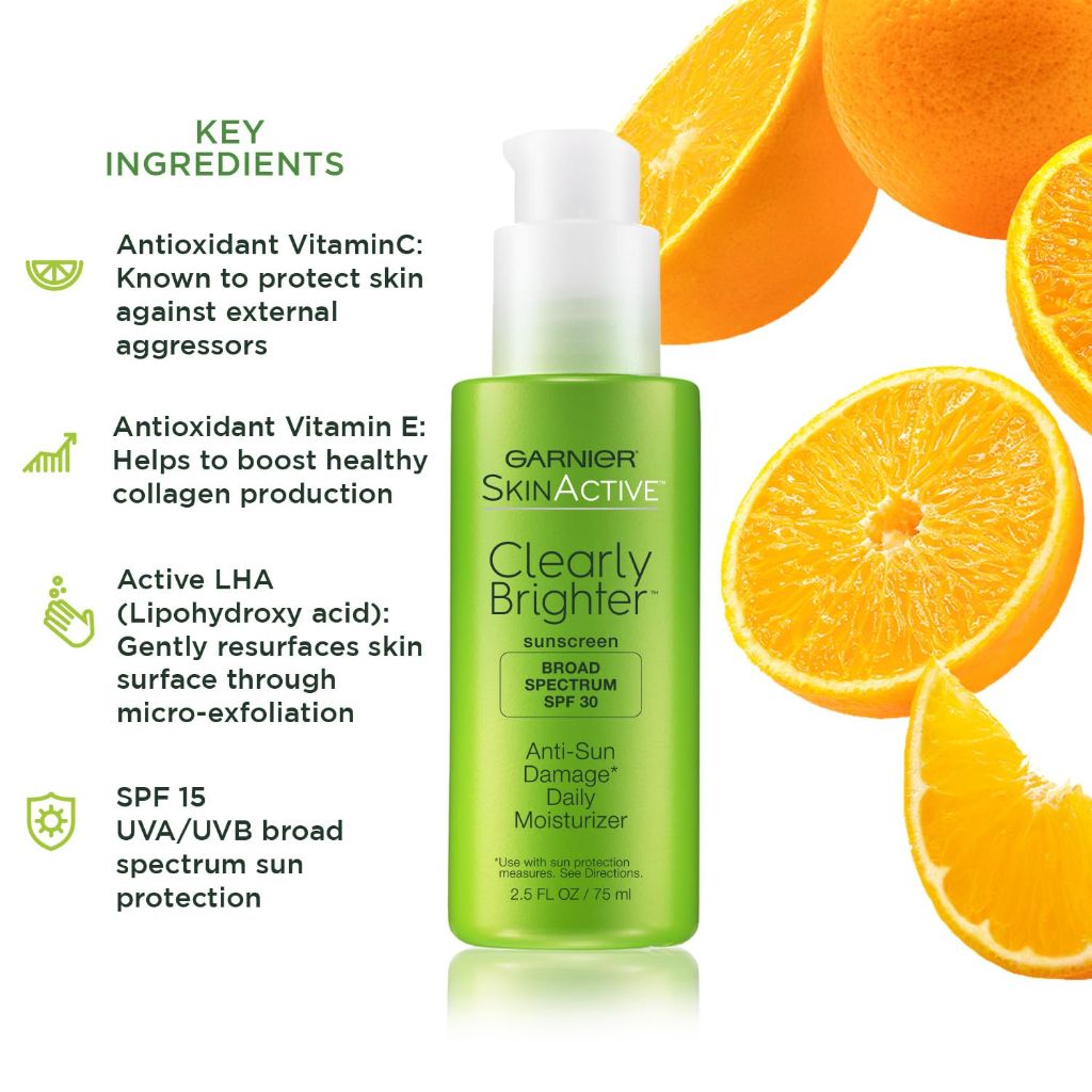 Garnier SkinActive Clearly Brighter SPF 30 Face Moisturizer with Vitamin C, 2.5 Fl Oz (75mL), 1 Count