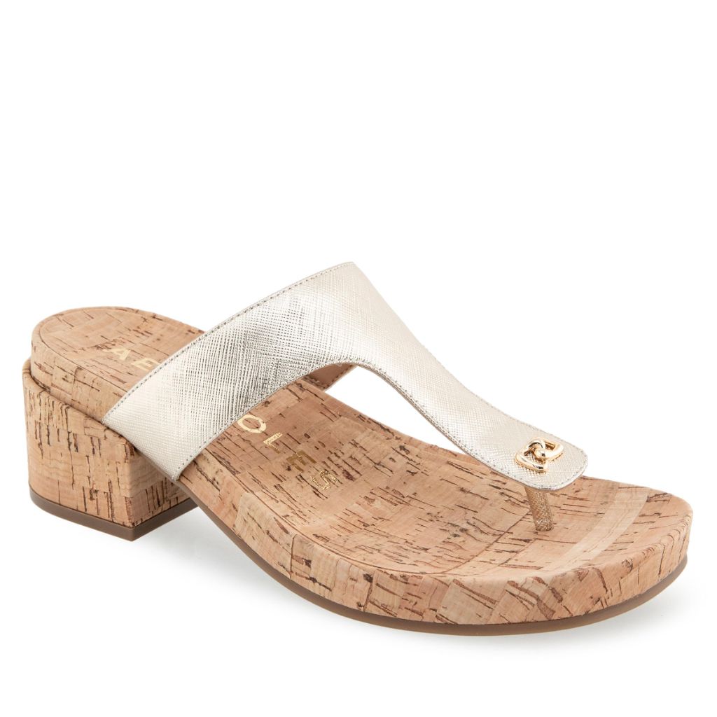 Aerosoles Women's Clio Heeled Thong Sandal, Gold Metallic Textured Faux Leather with Cork, 5.5M