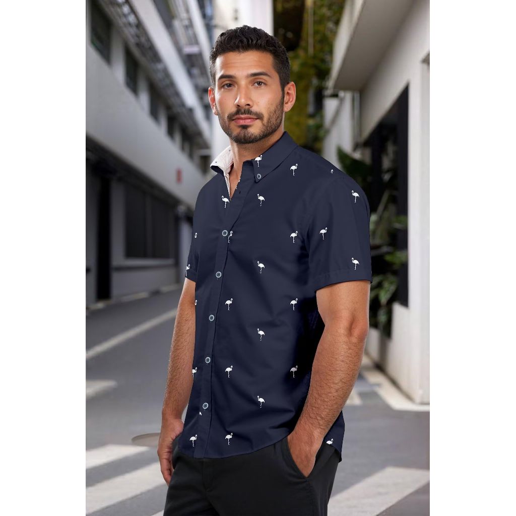 SZ S, ETHANOL Men Classic Slim Fit Performance Woven Short Sleeve | Navy
