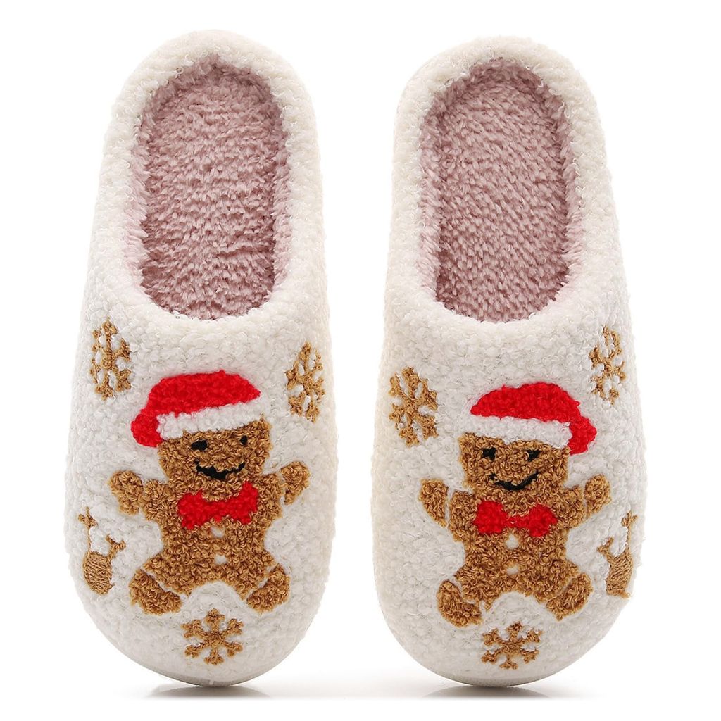 Afellicy Christmas Holiday House Slippers Snow Gingerbread Man, Size 7 Size 8