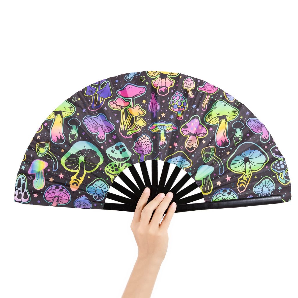 JYSILIYH Large Folding Hand Rave Fan, (Mushroom)