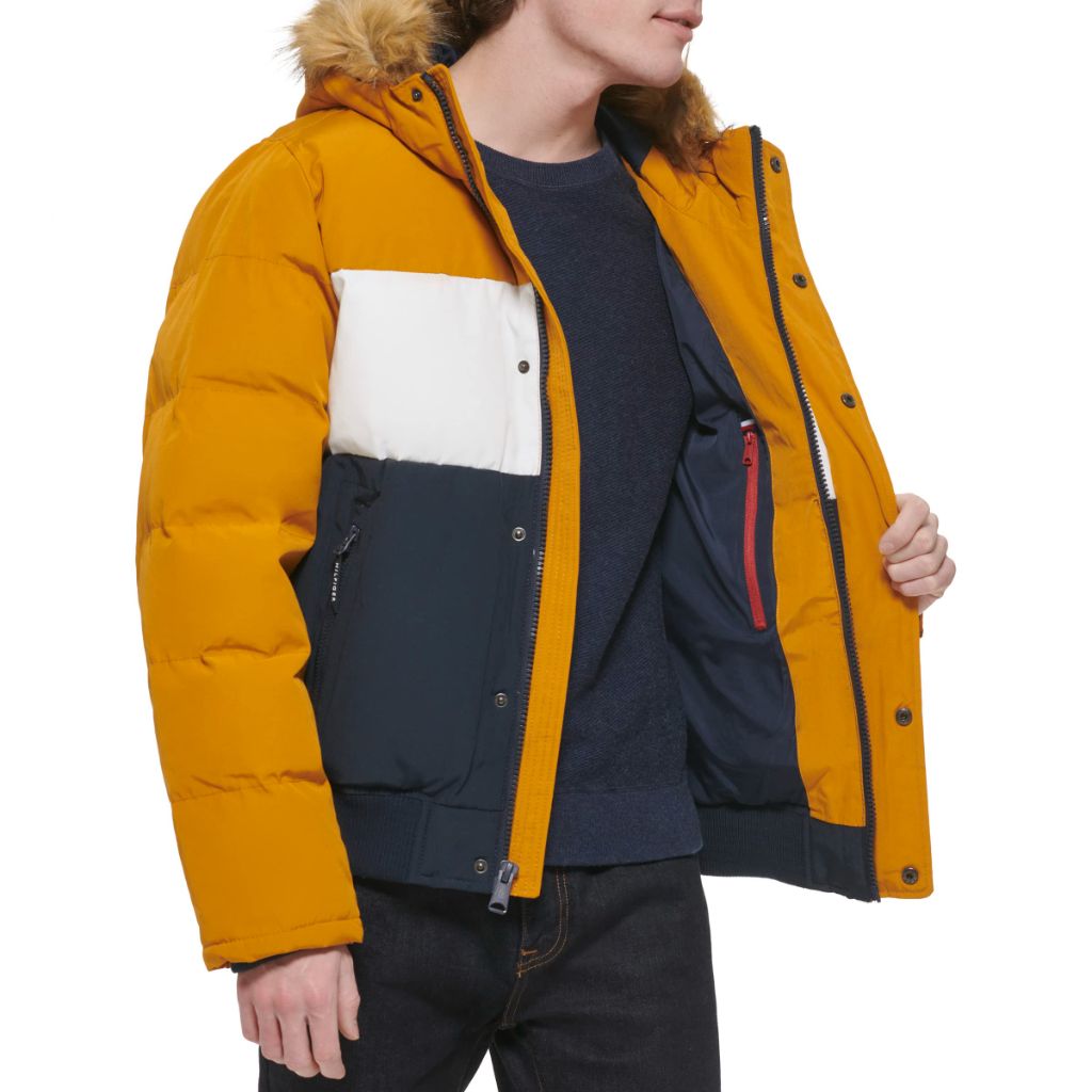 Tommy Hilfiger Men's Arctic Cloth Quilted Snorkel Bomber Jacket, Yellow Gold, XX-Large