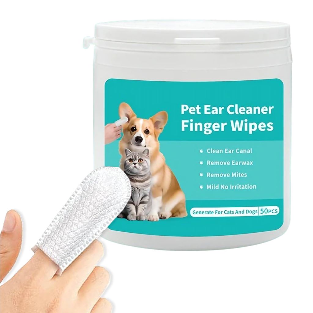 FupetDay Ear Wipes for Dogs & Cats - Comfortable Finger Design, Gentle Ear Wax, Debris, and Dirt Cleaning | 50-Count Pack