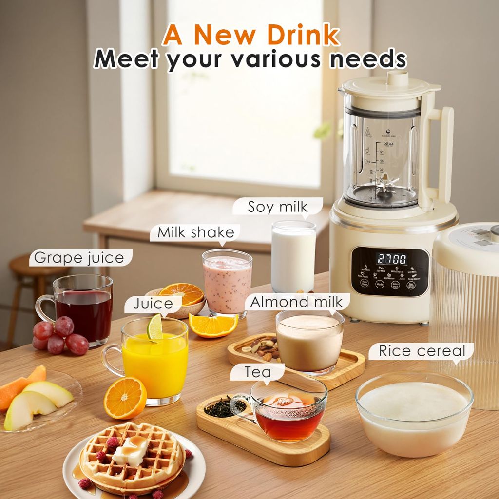 58oz Nut Milk Maker Machine, 10 in 1 Automatic Nut Milk Maker with 20 Blades, LED Display