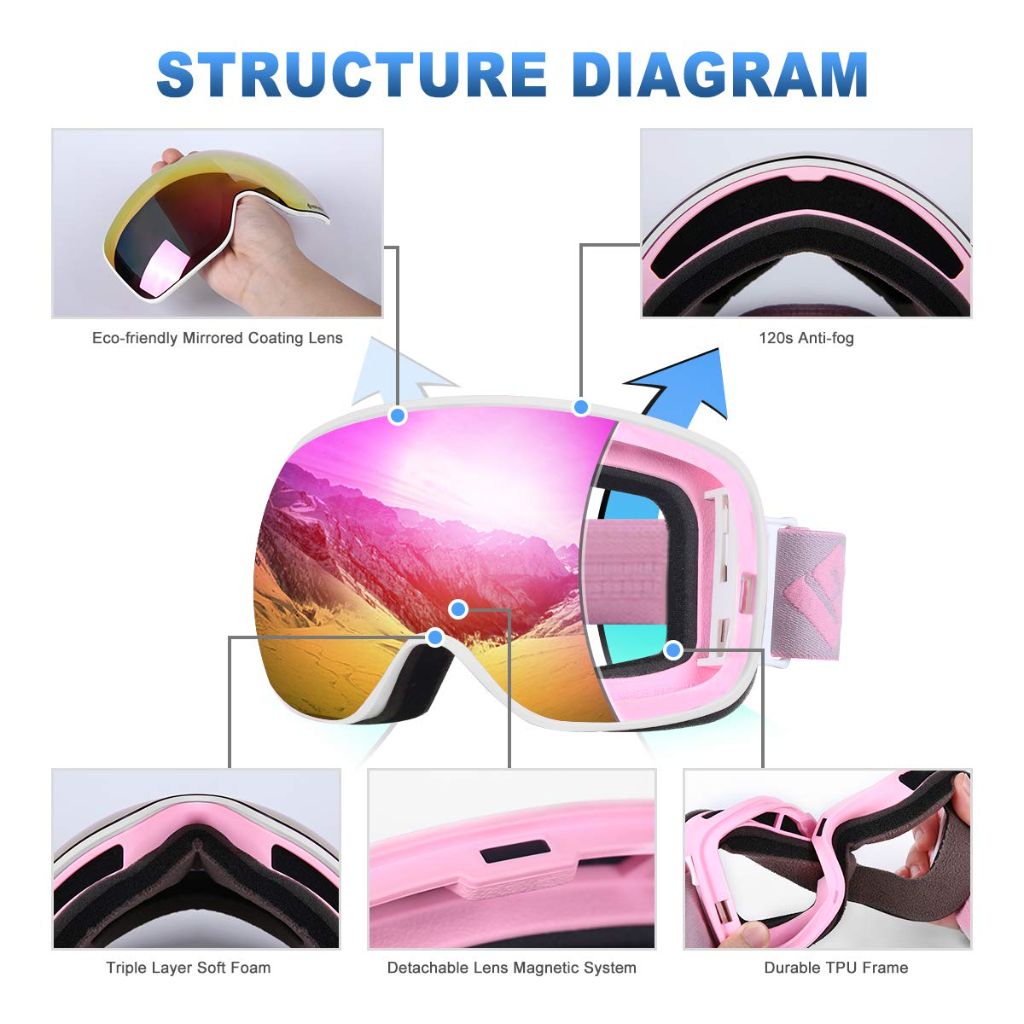 SH HORVATH Ski Snowboard Goggles Magnetic Mirrored Lens 120s Anti-Fog for Adult