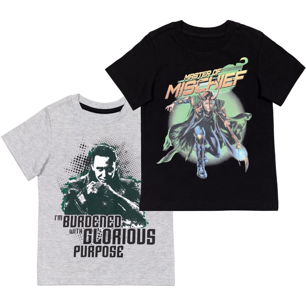 SZ 7-8, Marvel Avengers Loki Little Boys 2 Pack Short Sleeve Graphic T-Shirt Black/Gray