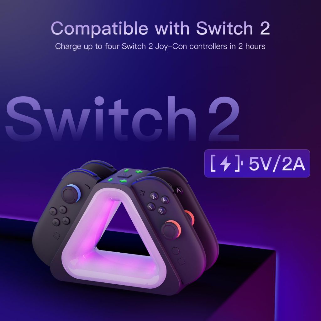 Hosanwell Switch 2 Controller Fast Charging Dock, 4 JoyCons Simultaneous Charging Station (Black)