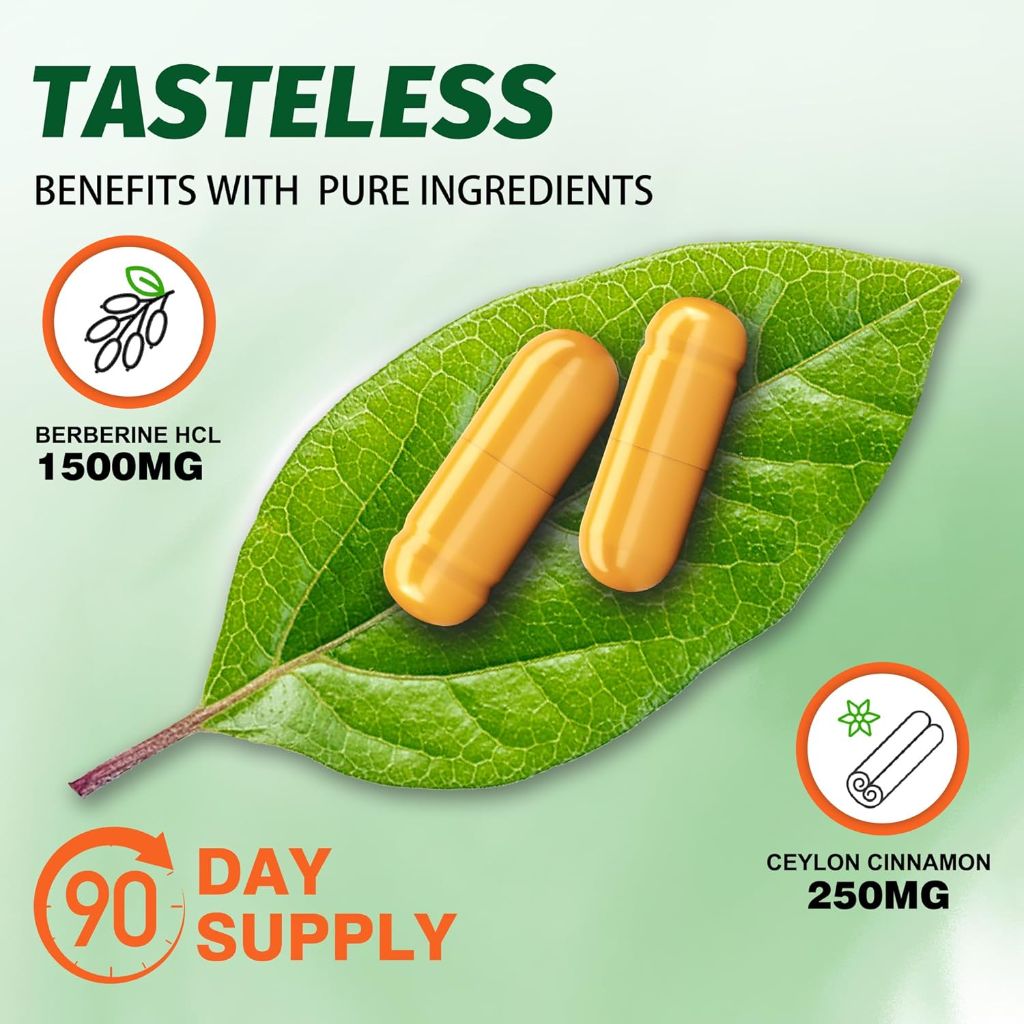 Organic Berberine Supplement 1500mg with Ceylon Cinnamon & Citrus Bergamot - 180ct