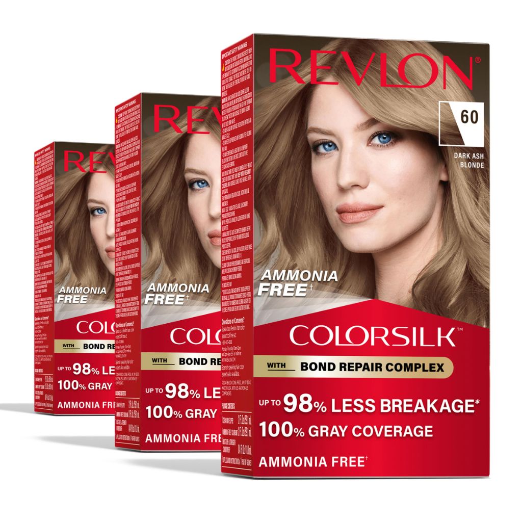 Revlon ColorSilk with Bond Repair Complex| Permanent Hair Color| 60 Dark Ash Blonde (Pack of 3)