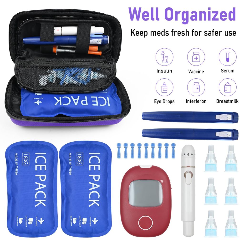 Cotchen Insulin Pen Cooler Travel Case, Diabetic Supplies Medication Insulated Cool Organizer with 2 Ice Packs, Temperature Display, TSA Approved, Long-Lasting Cooling & Portable for Daily and Trips