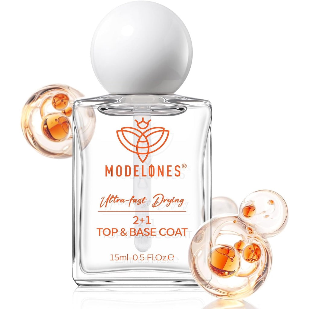 modelones 3-in-One Nail Polish Top Coat and Base Coat, Nail Strengthener, 15 Ml Clear Nail Polish Quick Dry Long Lasting Shine Chip Fade Resistant Nails Protect Care 2025 Gifts for Women