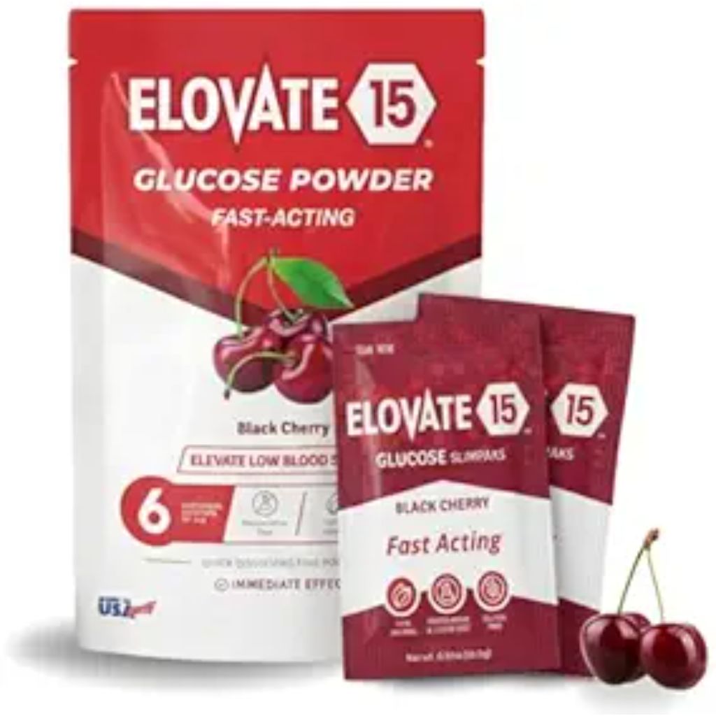 Fast Acting Glucose Powder Packets, Black Cherry - Quick Dissolving, 15g Pure, Gluten-Free Glucose Packets | Oral Dextrose Powder for Kids & Adults | Easy-to-Carry Pocket Sized Slimpaks (Pack of 6)