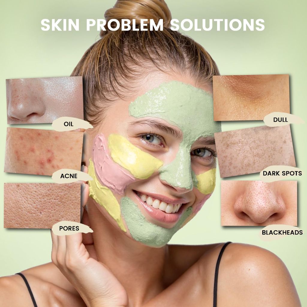 Turmeric Clay Mask, Rose Face Mask & Green Tea Mud Mask, 12 PCS