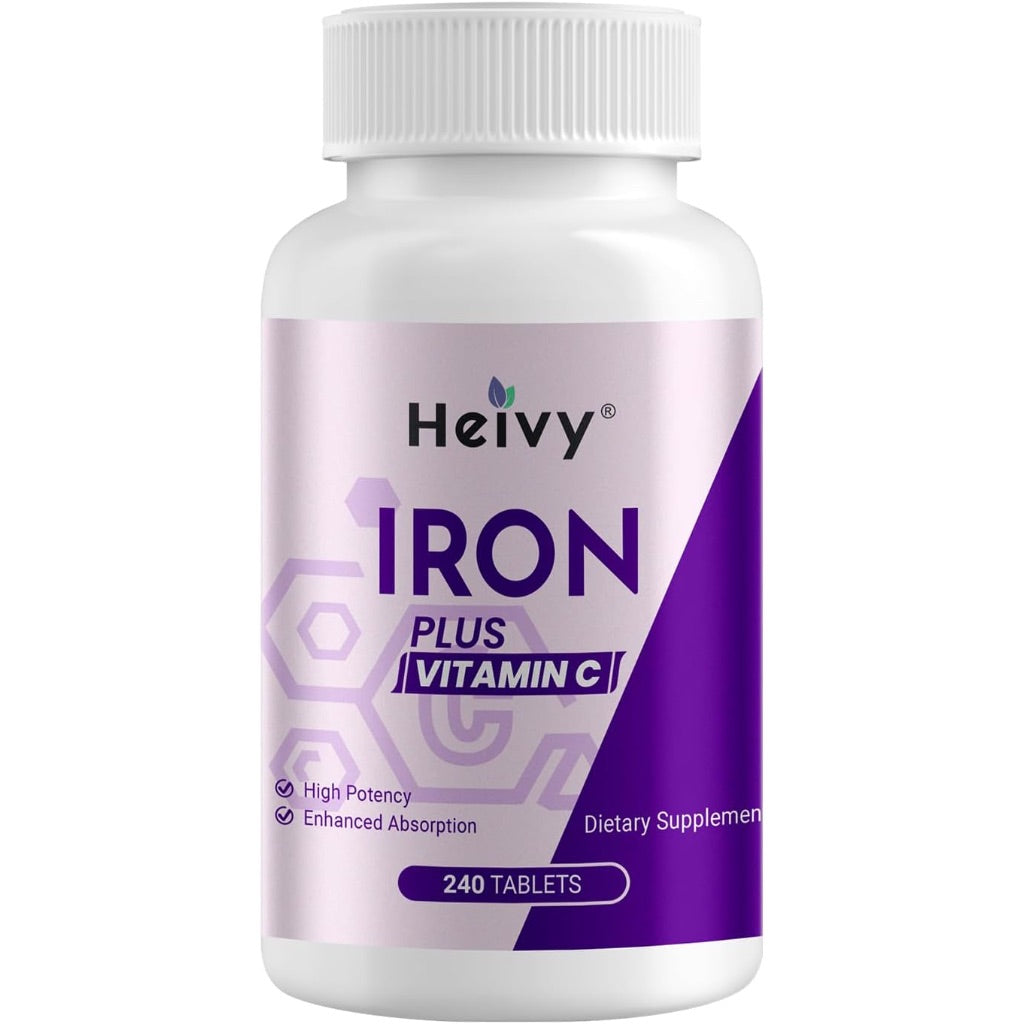Heivy Ferrous Sulfate 325mg (Iron 65mg), High Potency Iron Supplement for Women and Men, Iron Pills with Vitamin C, Ferrous Sulfate, Non-GMO - 240 Tablets Made in USA