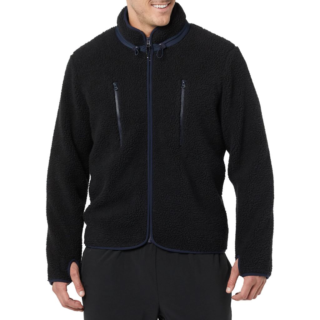 Amazon Essentials Men's Teddy Fleece Full-Zip Jacket, Black, Medium