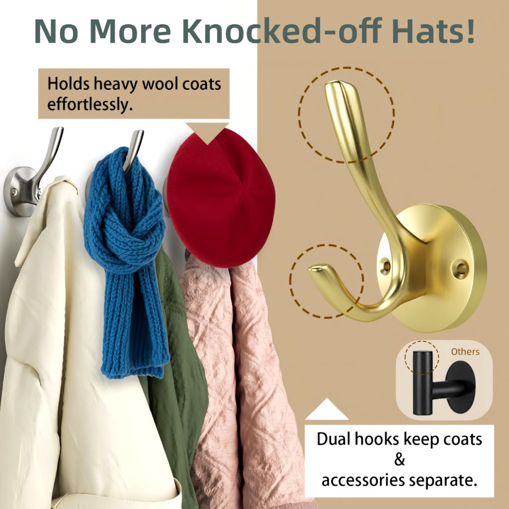 ZUONAI Gold Bathroom Towel Hooks Gold Coat Hooks 2 Pack