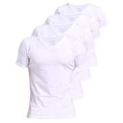 Comfneat Men's 4-Pack Undershirts 100% Cotton Comfy V-Neck T-Shirts (White 4-Pack, M)