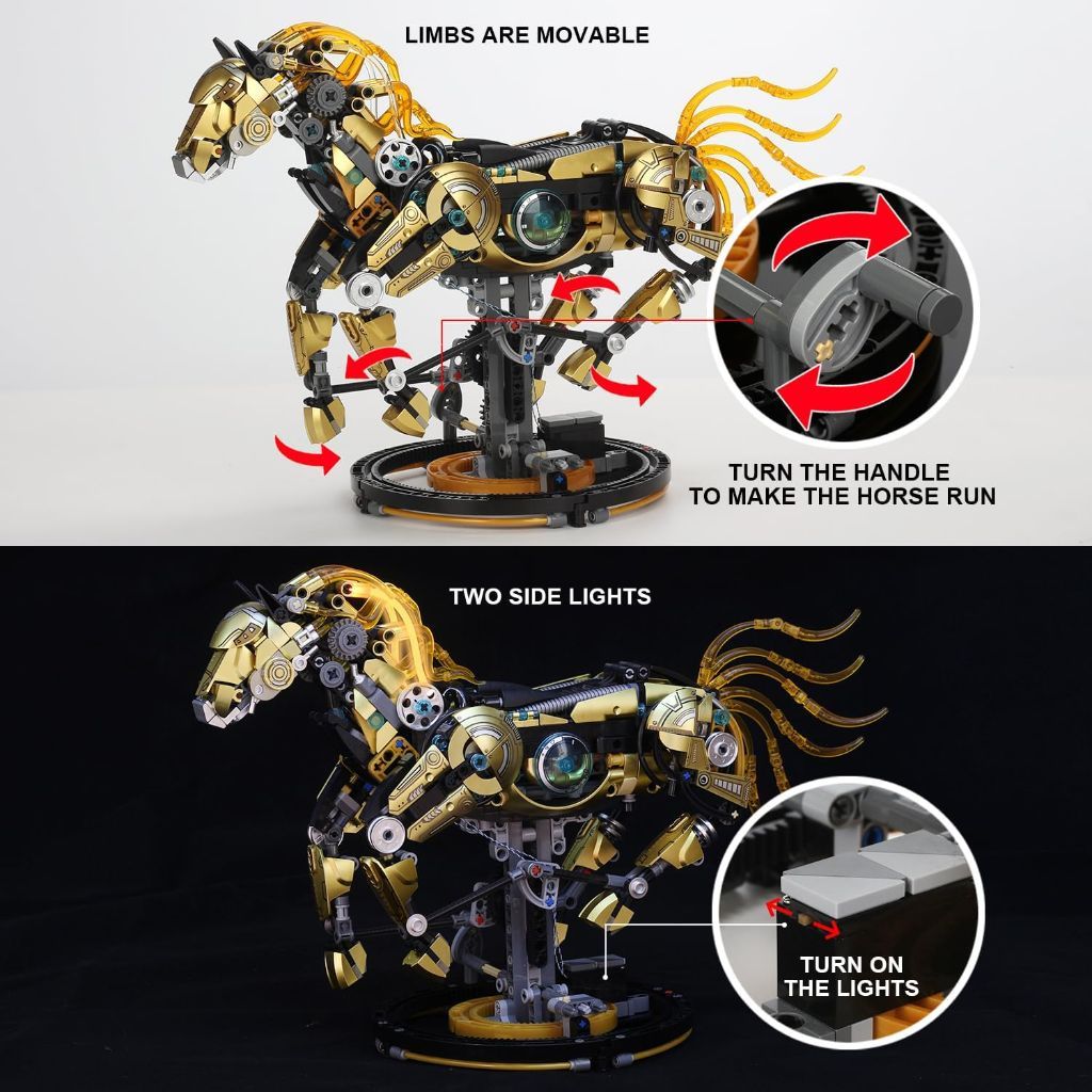 Mechanical Horse Building Kit with Lighting & Display Stand, 1055pcs. *Open Box*