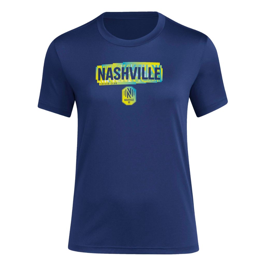 adidas Women's MLS Soccer Pre-Game Short Sleeve T-Shirt - Nashville Soccer Club, Navy Blue (Small, Tall)