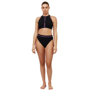 Gottex Women's Standard High Neck Bikini, Zipper, Front & Back Lining Swim Top, Black Purple, 14