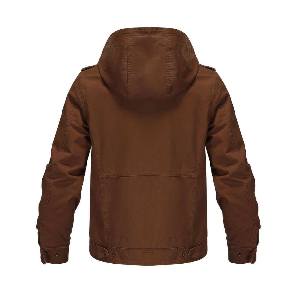 Whattry Men's Washed Cotton Jacket, Canvas Windbreaker, Medium