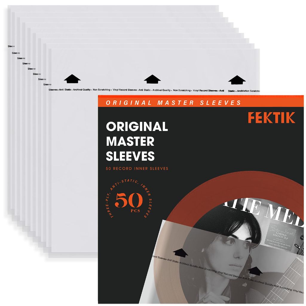 Fektik Vinyl Record Inner Sleeves, 12-inch Anti-Static, 3 Layer Archival Quality - 50ct.
