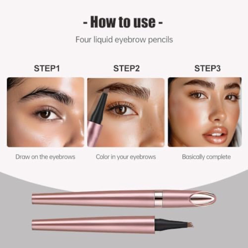 3D Waterproof Microblading Eyebrow Contouring Pencil with 4 Micro-Fork Tip (Light Brown)