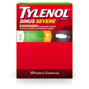 Tylenol Sinus Severe Daytime Caplets with Acetaminophen 325mg, Guaifenesin 200mg & Phenylephrine HCl 5mg, Non-Drowsy Pain Reliever, Expectorant & Nasal Decongestant, 50 Travel Packs of 2 ct