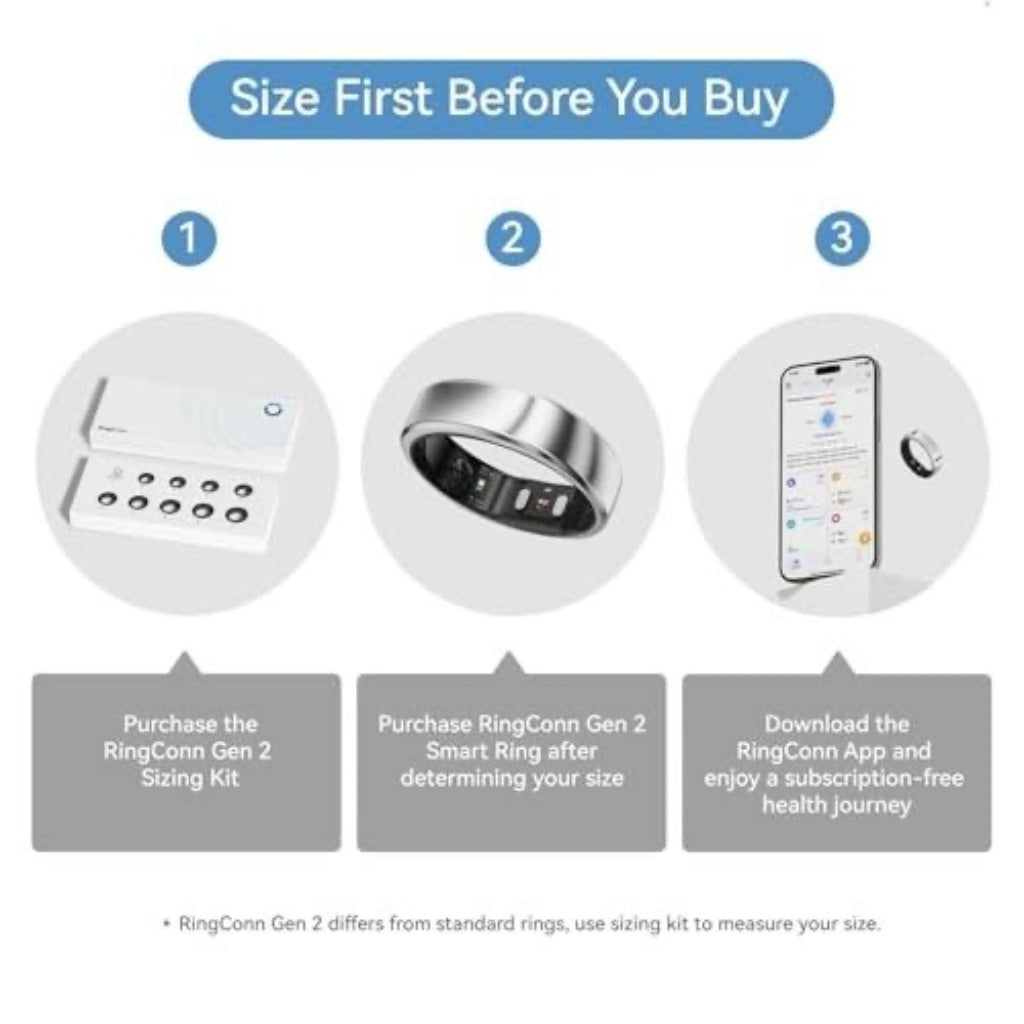 RingConn Gen 2 Smart Ring Health Tracker, Future Silver - Size 14