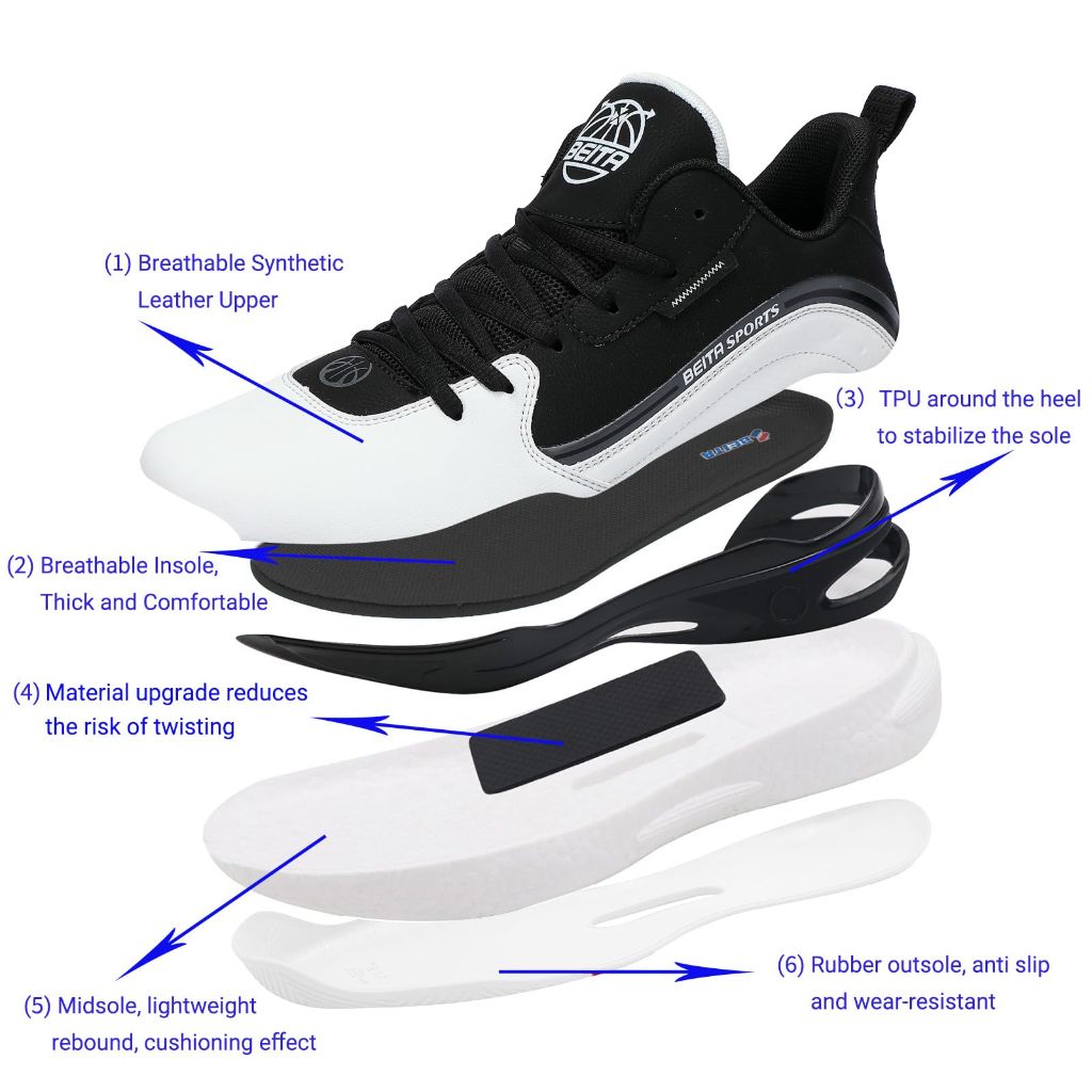 Beita Basketball Shoes for Men, White/Black - size 46