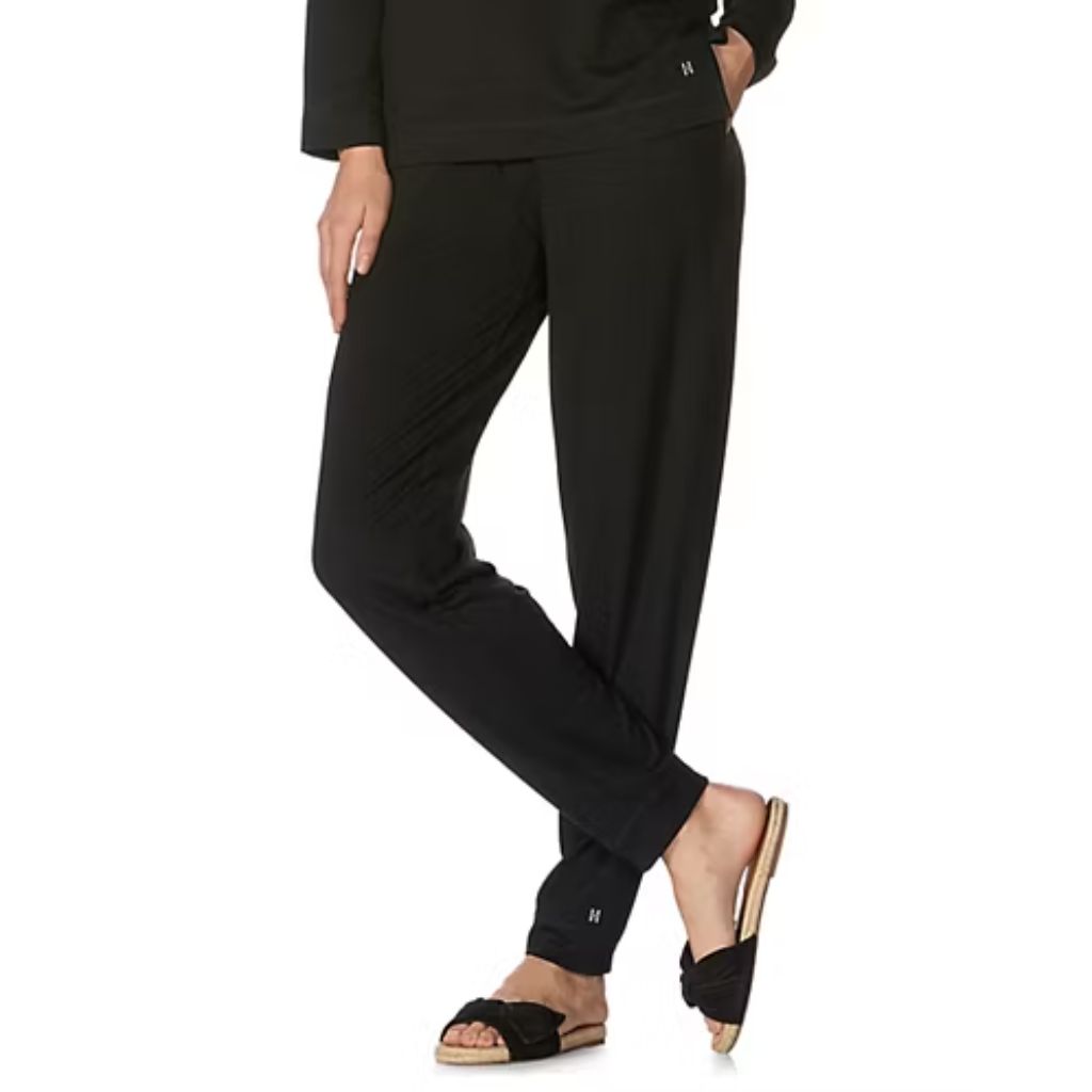 HUE Womens Solid French Terry Cuffed Long Lounge Pant with Pockets X-Large Black