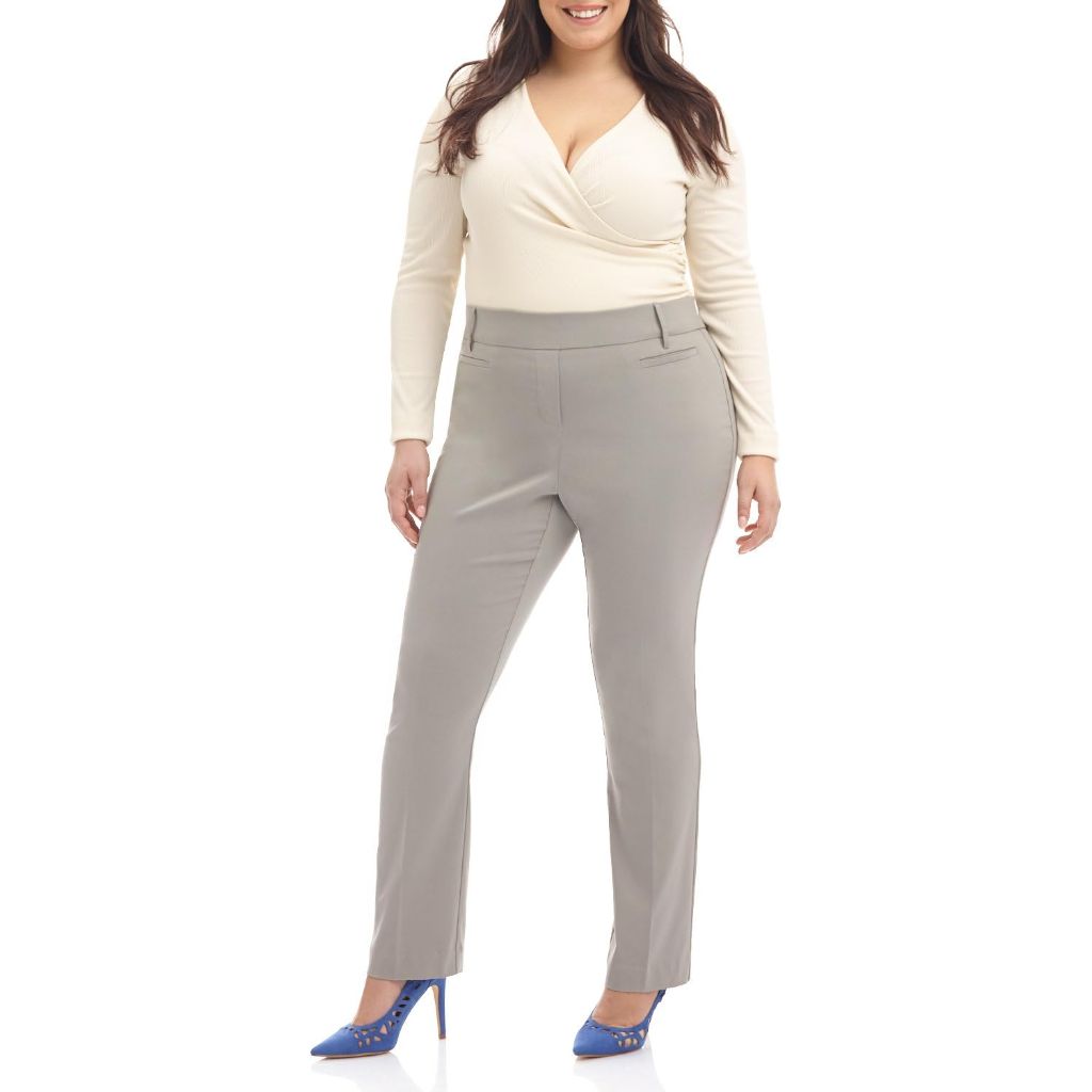 SZ 20WP, Rekucci Curvy Woman Ease into Comfort Plus Size Straight Pant w/Tummy Control |Silver