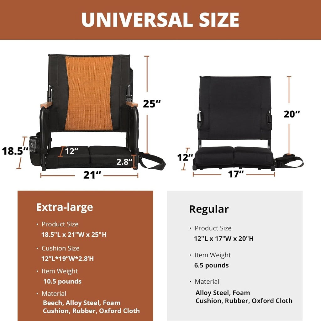 Extra Wide Stadium Seats with Back Support, Bleacher Chairs with High Back and Cushion, Padded Portable Fording Bleacher Seat with Armrests, Cup Holder and Storage Pockets