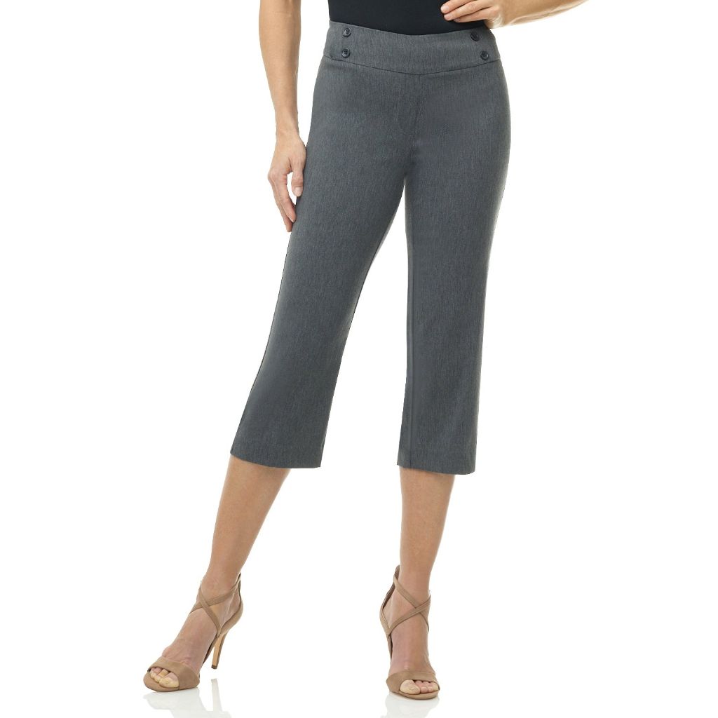 Rekucci Women’s Comfort Stretch Pull-On Capri Pants with Button Detail – Everyday Casual Wear (14, Charcoal)