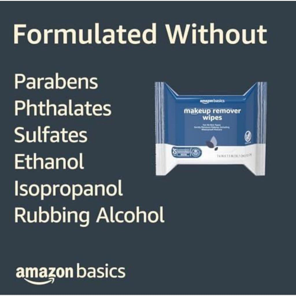 Amazon Basics Makeup Remover Wipes for All Skin Types - 25 Wipes