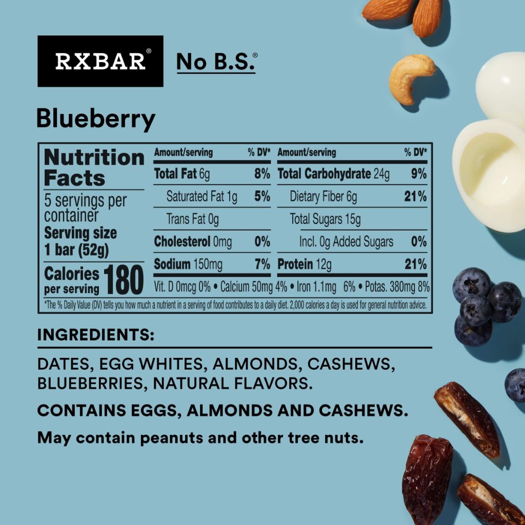 RXBAR Protein Bars, Protein Snack, Snack Bars, Blueberry, 9.1oz Box (5 Count)