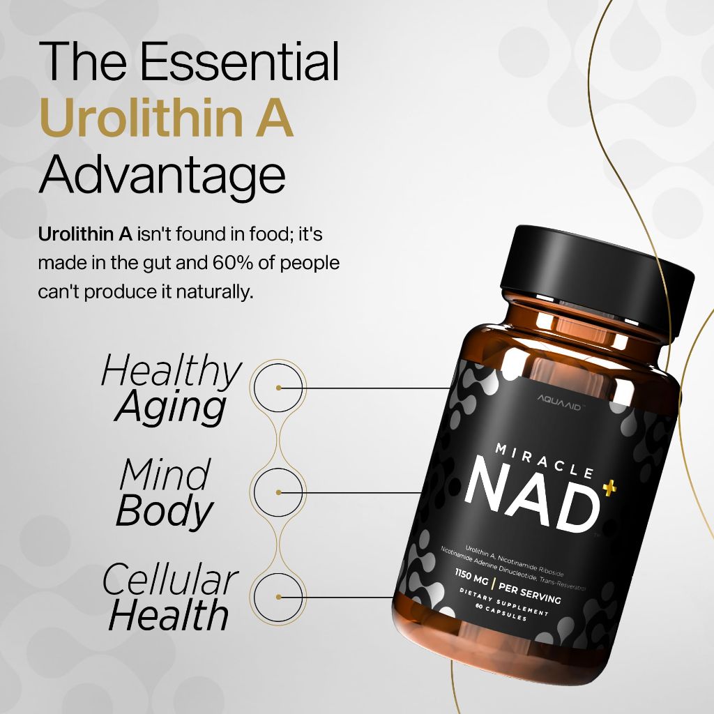 AQUAAID Miracle NAD Supplement - Urolithin A, Nicotinamide Riboside NR, NAD+ 60 Capsules