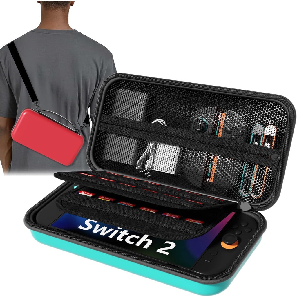 MOCADIA Carrying Case for Switch 2 ,Travel case for Nintendo Switch 2 (2025) Game Protector Hard Shell Bag with 24 Game and Host Card Slots & Accessories Storage Bag (Red blue)