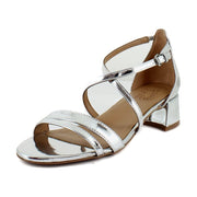 Naturalizer Womens June Strappy Low Block Heel Dress Sandal, Silver Faux Leather - size 5