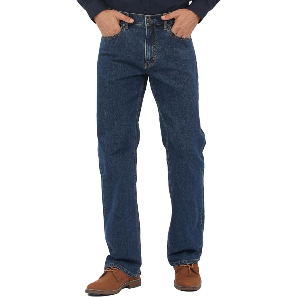 APUOR Men's Relaxed Fit Flex Jeans Straight Loose fit Jeans Dark Blue W40xL30