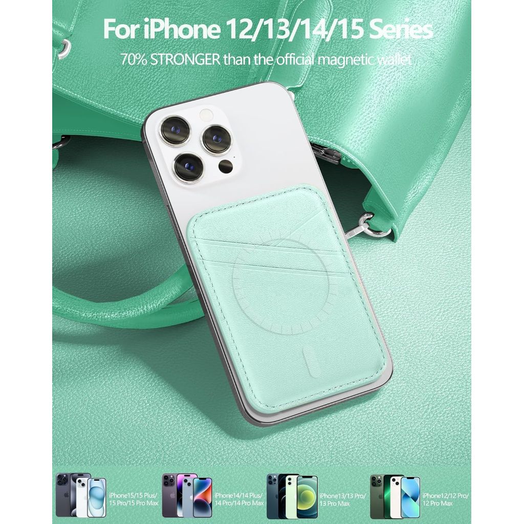 Miroddi Genuine Leather Magnetic Phone Wallet for iPhone 16/15/14/13/12 Series, 3 Card Slots, RFID Blocking - Green