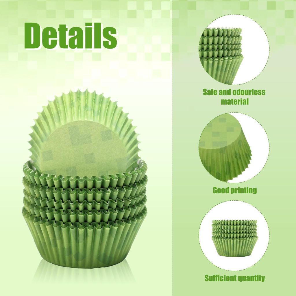 100pcs Pixel Cupcake liners, Green