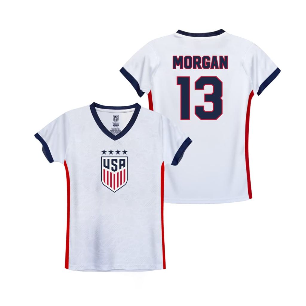 Icon Sports U.S. Women Soccer Game Day Tee - Officially Licensed Unisex Youth Short Sleeve T-Shirt, White, Red, Alex Morgan, M