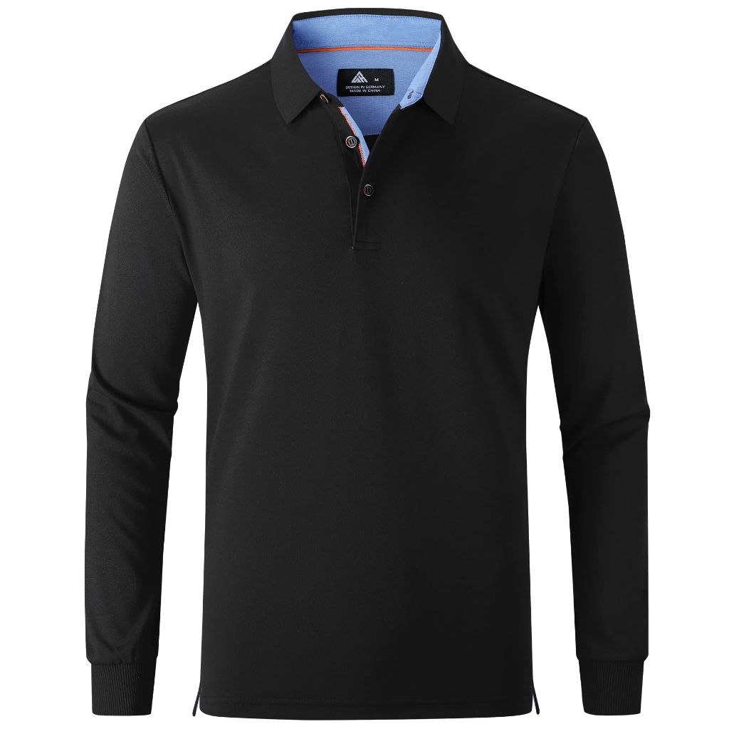 SWISSWELL Men's Long Sleeve Polo Shirts Moisture Wicking Work Shirts Classic Golf Polo Black XL