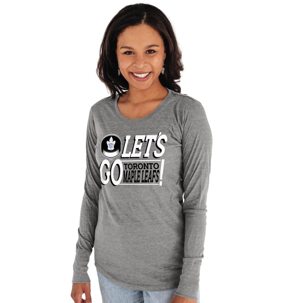 SZ L, Blue 84- Toronto Maple Leafs Women's Tri-Blend Long Sleeve T-Shirt Gray