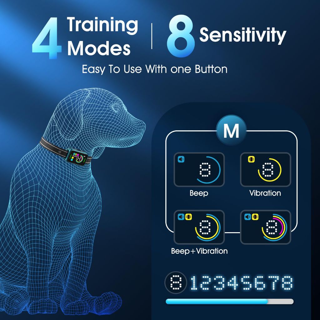 DINJOO Smart Bark Collar - Rechargeable Training Collar for Dogs(Blue)
