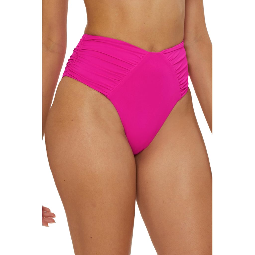 Becca Color Code Women's Shirred French Cut Bikini Bottom - Azalea, Large