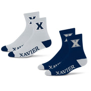 For Bare Feet NCAA Xavier Musketeers Quarter Sock Two Pack Team Colors - size Large